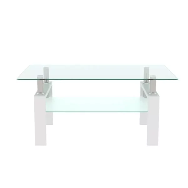 Elegant Rectangle Tempered Glass Coffee Table with Metal Legs