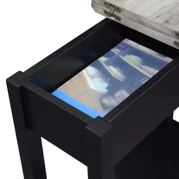 Modern Minimalist Flip Top End Table with Storage Shelf