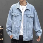 Men's Vintage Denim Bomber Jacket - Casual Streetwear Essential