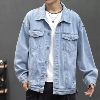 Men’s Vintage Denim Bomber Jacket – Casual Streetwear Essential