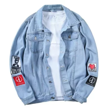 Men’s Hip Hop Printed Denim Jacket – Slim Fit Casual Outerwear
