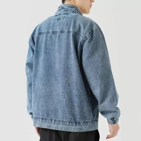 Men’s Stand Collar Denim Jacket – Casual Retro Zip-Up Outerwear