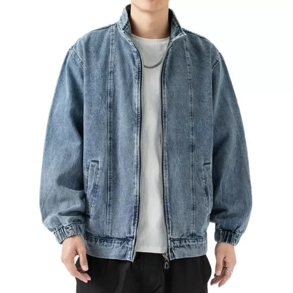 Men's Stand Collar Denim Jacket - Casual Retro Zip-Up Outerwear