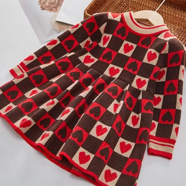 Chic Autumn & Spring Love Plaid Princess Dress for Girls