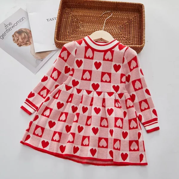 Chic Autumn & Spring Love Plaid Princess Dress for Girls