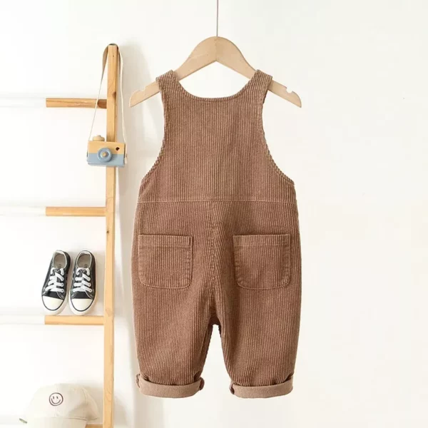 Kids Spring Corduroy Suspender Overalls with Heart Embroidery