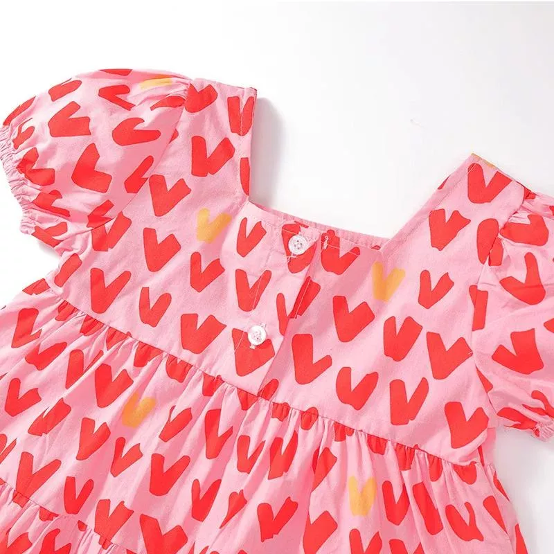 2-8T Todder Kid Baby Girl Heart Print Dress Summer Clothes Short Sleeve Cute Sweet Infant T Shirt Dress Elegant Cute Outfit