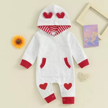 Baby Girls’ Valentine’s Day Heart Print Hooded Romper