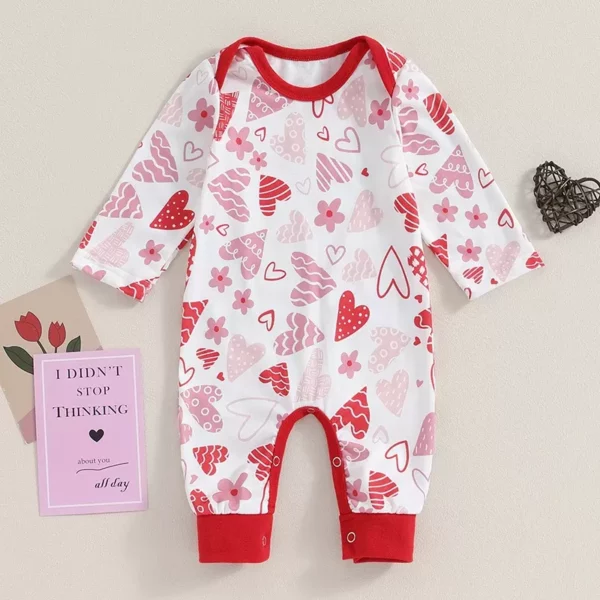 Heart Print Long Sleeve Baby Romper - Image 3