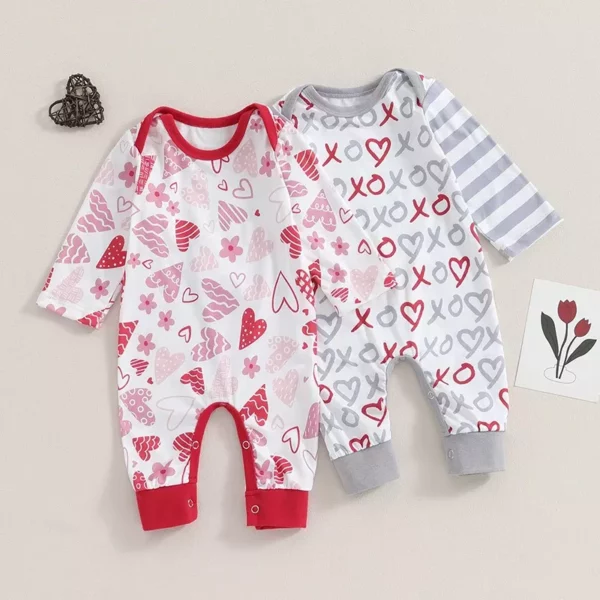 Heart Print Long Sleeve Baby Romper