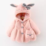 Plush Bunny Ear Hooded Jacket for Toddler Girls - Cozy Winter Princess Coat