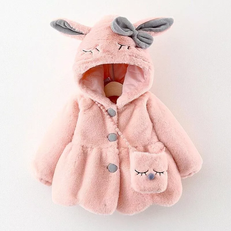 Plush Bunny Ear Hooded Jacket for Toddler Girls – Cozy Winter Princess Coat