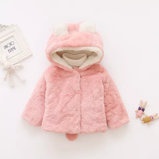 Plush Bunny Ear Hooded Jacket for Toddler Girls – Cozy Winter Princess Coat