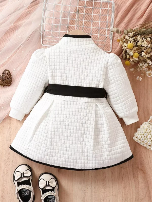 Chic Autumn & Winter Baby Girl Princess Coat and Dress Set – Black & White Contrast