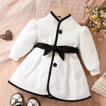 Chic Autumn & Winter Baby Girl Princess Coat and Dress Set – Black & White Contrast