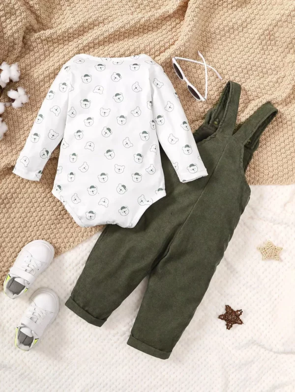 Adorable Bear-Themed Baby Clothing Set – Comfy Cotton Long Sleeve Top and Strap Pants for Boys and Girls