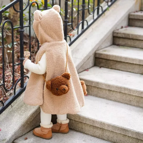 Cozy Plush Toddler & Baby Winter Hooded Cloak Jacket – Warm Sleeveless Shawl for Kids 0-4Y