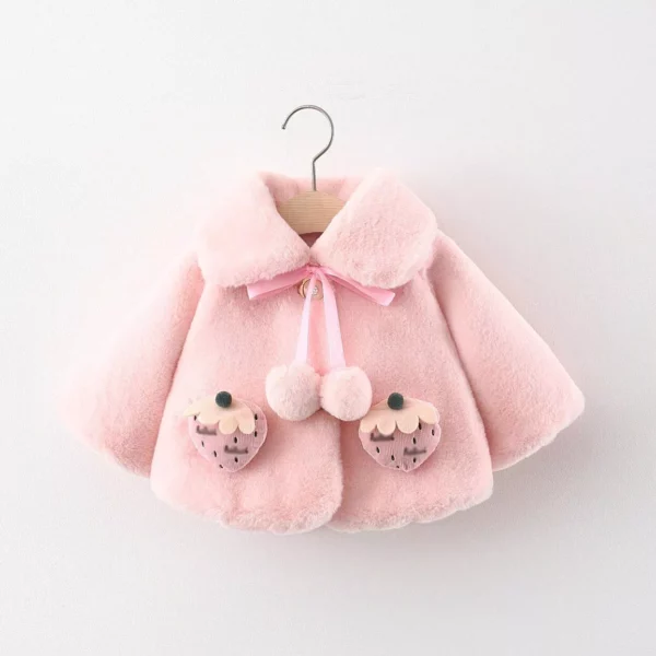 Charming Strawberry Plush Winter Jacket for Baby Girls