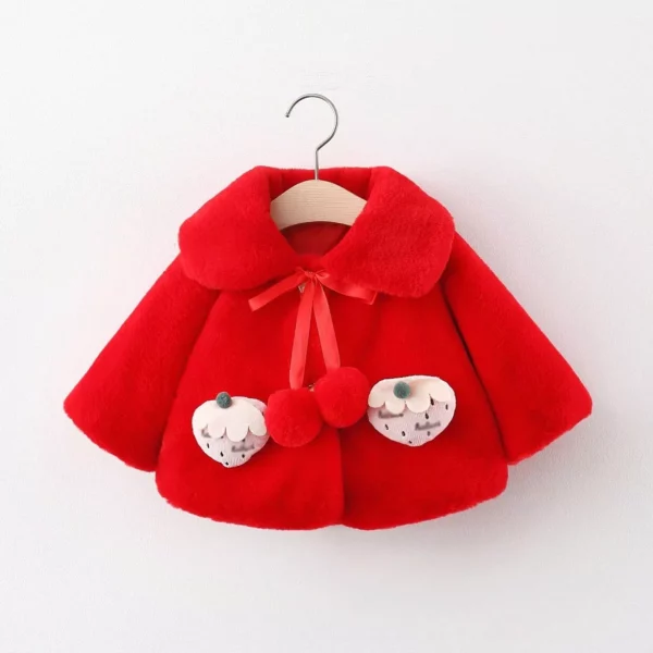 Charming Strawberry Plush Winter Jacket for Baby Girls