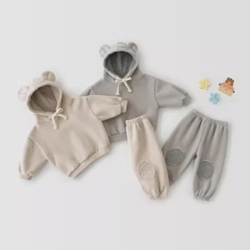 Charming Spring Bear Ears 2-Piece Hooded Sweater and Pants Set for Toddlers