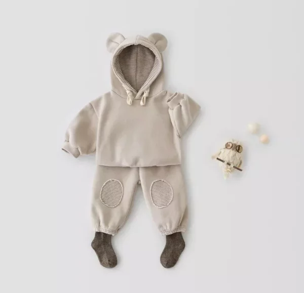 Charming Spring Bear Ears 2-Piece Hooded Sweater and Pants Set for Toddlers