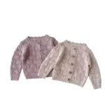 Vintage Knit Cotton Cardigan for Baby Girls - Hollow Long Sleeve Cozy Autumn Sweater