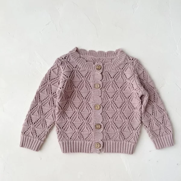 Vintage Knit Cotton Cardigan for Baby Girls – Hollow Long Sleeve Cozy Autumn Sweater
