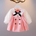 Charming Princess Party Dress for Baby Girls - Casual Long Sleeve, Cotton Blend, 0-3 Years