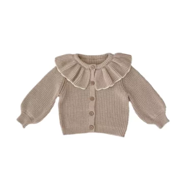 Cozy Chic Autumn Knit Cardigan for Baby Girls with Lotus Collar and Ruffled Hem
