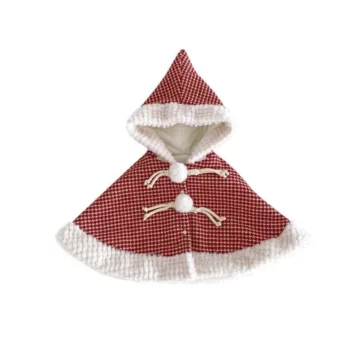 Charming Plaid Princess Cloak for Infant Girls – Autumn/Winter Velvet Hooded Coat