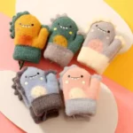 Cozy Cartoon Dinosaur Knitted Baby Gloves - Warm Full Finger Mittens for Toddlers