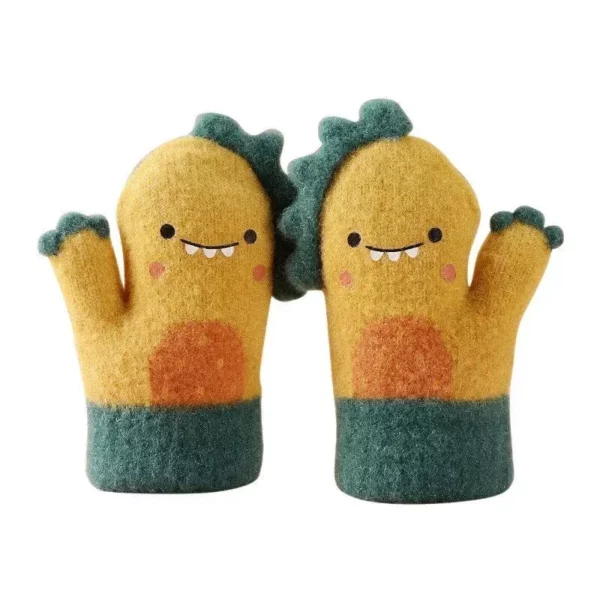 Cozy Cartoon Dinosaur Knitted Baby Gloves – Warm Full Finger Mittens for Toddlers
