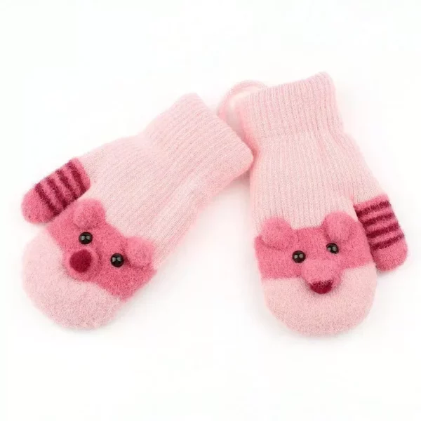 Adorable Cartoon-Themed Warm Knit Gloves for Toddlers (0-3 Years)