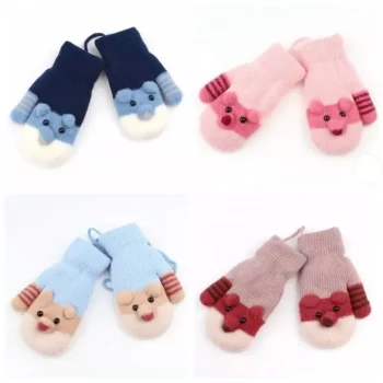 Adorable Cartoon-Themed Warm Knit Gloves for Toddlers (0-3 Years)
