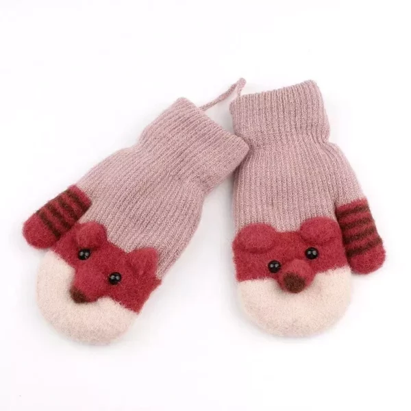 Adorable Cartoon-Themed Warm Knit Gloves for Toddlers (0-3 Years)