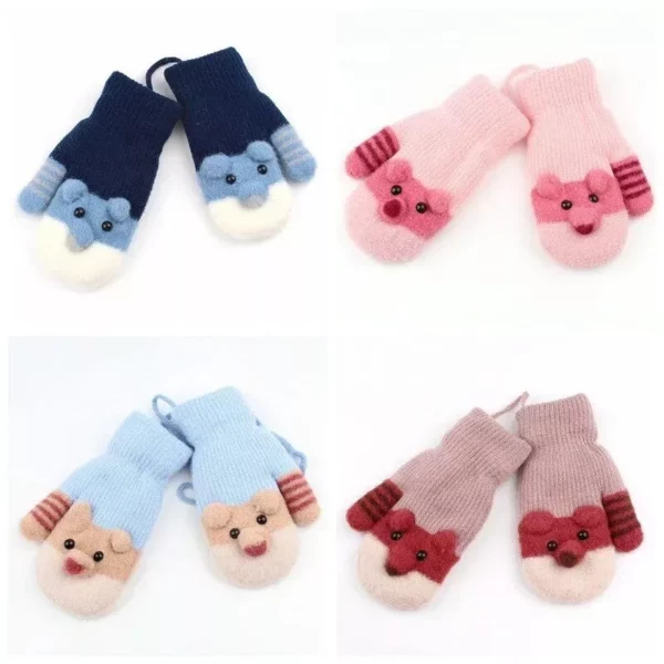 Adorable Cartoon-Themed Warm Knit Gloves for Toddlers (0-3 Years) - Image 2