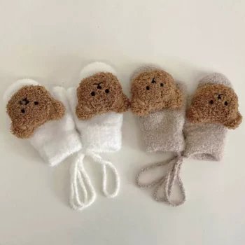 Cozy Cartoon Bear Knitted Mittens for Toddlers – Warm Winter Gloves for Babies 1-4 Years