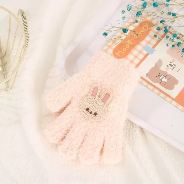 Cute Rabbit & Flower Baby Gloves – Acrylic Full Finger Mittens for Toddlers