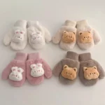 Cozy Plush Cartoon Winter Mittens for Toddlers 1-4 Years - Full Finger Warm Baby Gloves with Neck String