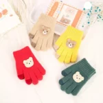 Adorable Cartoon Bear Knit Gloves for Toddlers - Warm and Cozy Acrylic Mittens