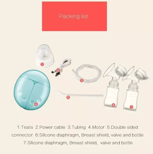 USB Rechargeable Double Electric Breast Pump with Nursing Pads & Milk Storage Set