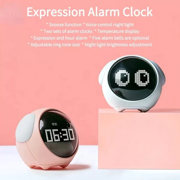 Charming Expression Multifunctional Kids’ Alarm Clock with Voice-Controlled Night Light and USB Charging