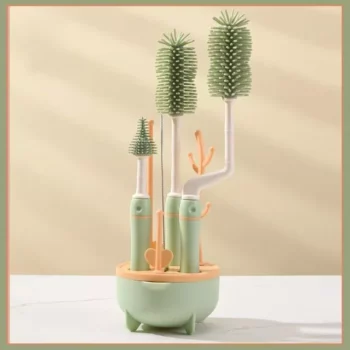 Baby Silicone Bottle Brush with Long Handle: 360-Degree Rotating Cleaning Set & Drying Rack