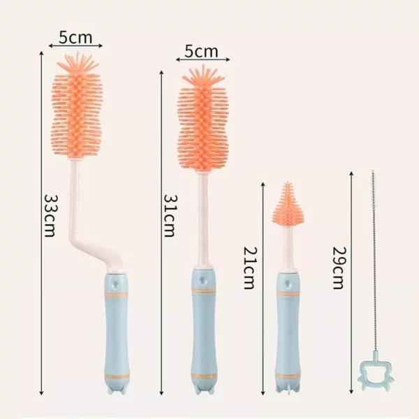 Baby Silicone Bottle Brush with Long Handle: 360-Degree Rotating Cleaning Set & Drying Rack