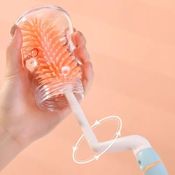 Baby Silicone Bottle Brush with Long Handle: 360-Degree Rotating Cleaning Set & Drying Rack