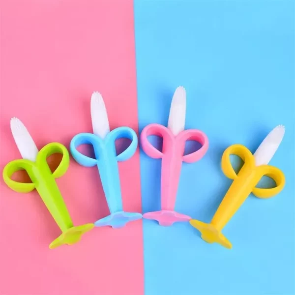 Banana Shaped Silicone Teething Toy for Babies - BPA Free, Soft Chewable Toothbrush and Teether - Image 3