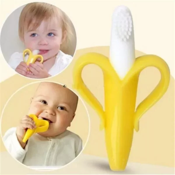 Banana Shaped Silicone Teething Toy for Babies – BPA Free, Soft Chewable Toothbrush and Teether