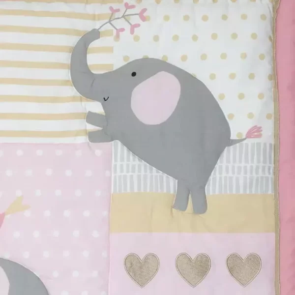 3-Piece Elephant Crib Bedding Set – Pink, Gray & White