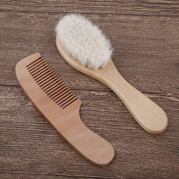 Soft Wool Baby Comb: Wooden Handle Infant Hair Brush