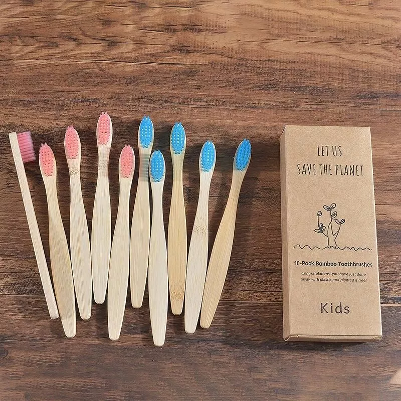Colorful Kids Eco-Friendly Bamboo Toothbrushes – 10 Piece Set